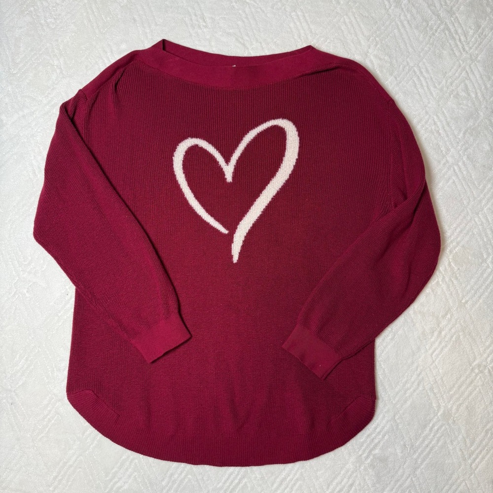 Romantic Coquette Astrologie Burgundy Heart Sweater XL Boat Neck High Low